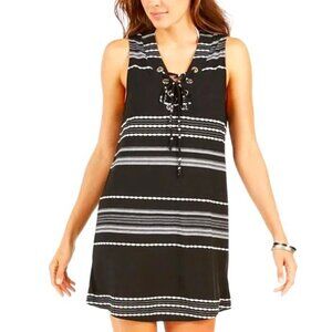 DOTTI BLACK & WHITE SLEEVELESS SWIM DRESS V-NECK SWIMSUIT COVER UP SIZE MED NWT